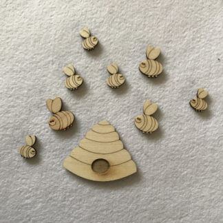 Wood Craft Shapes Beehive and Bees